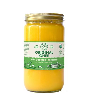 Pure Indian Foods Organic Grassfed Original Ghee, 28.8 oz, Clarified Butter, Pasture Raised, Non-GMO, Gluten Free, Made in USA, Paleo & Keto Friendly (32 fl oz / 1 quart) 28.8 Ounce (Pack of 1)