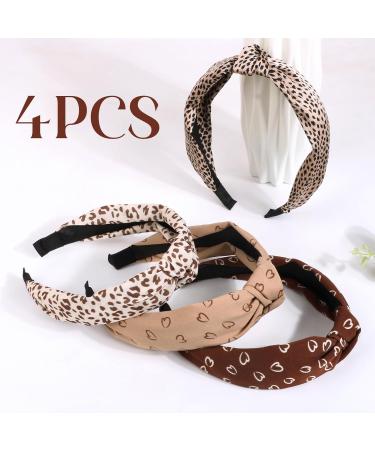 BETESSIN 4pcs Leopard Print Hairband Set | Wide Headbands for Women & Girls | Stylish Knot & Heart Hair Accessories - Buy Online on GoSupps.com