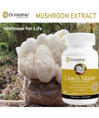 DR WELLME NUTRITION Organic Lion's Mane Mushroom Capsules 500mg 90 Veggie Capsules 3-Month Supply Cognitive Nerve & Immune Health Kosher & Halal Certified Free from Gluten & GMOs - Buy Online on GoSupps.com
