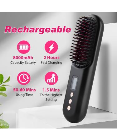Portable Cordless Hair Straightener Brush | Ionic Hot Comb for Travel | Lightweight & Rechargeable with Fast Charger & LCD Display - Buy Online on GoSupps.com
