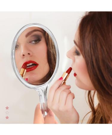 AMMON Double Sided Handheld Makeup Mirror with Handle - 1X/2X Magnification, Portable Clear Travel Mirror - Buy Online on GoSupps.com