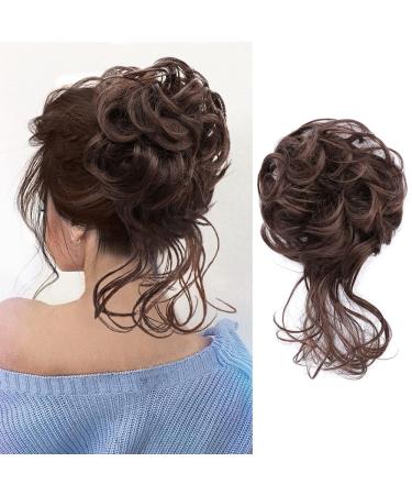 Messy Bun Hair Piece Tousled Updo Hair Buns Extension Elastic Hair Band Hair Pieces Curly Hair Bun Scrunchie For Women (Bronze Brown)