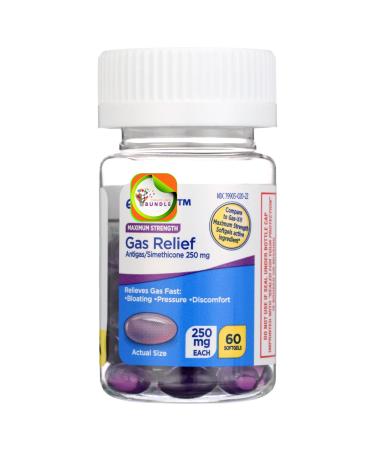 Maximum Strength Gas Relief Softgels 250 mg Simethicone Digestive Support for Bloating Pressure and Gas 60 Count + Create Sticker