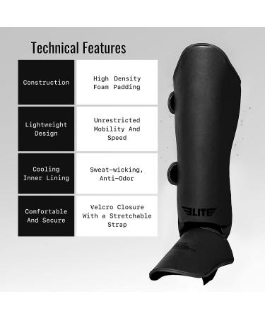 Elite Sports Muay Thai MMA Kickboxing Boys and Girls Shin Guards for Age 4 to 8 Years  Instep Guard Sparring Protective Leg Shin Kick Pads for Kids Black - Buy Online on GoSupps.com