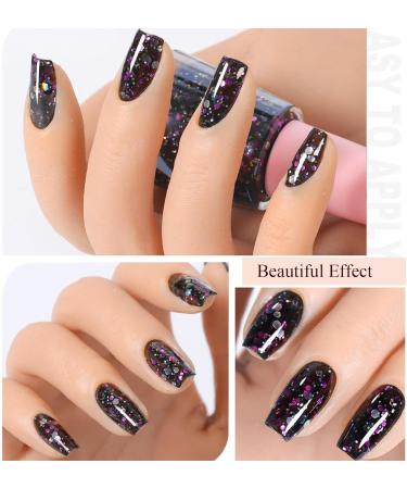 Glitter Nail Polish - Jelly Nail Polish - Black Translucent Nail Varnish with Glitter - Quick Dry Nail Varnish - Sequins Long Lasting Chip Resistant Nail Polish for Women Girls DIY Nail Art black glitter - Buy Online on GoSupps.com
