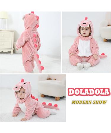 Doladola Baby Boys Girls Cartoon Animal Hooded Onesie | 6-12 Months | Dusty Pink Dinosaur Romper - Buy Online on GoSupps.com