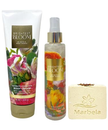 Bath & Body Works Brightest Bloom Ultimate Hydration Body Cream and Diamond Shimmer Mist with a Creamy Rose Bar Soap