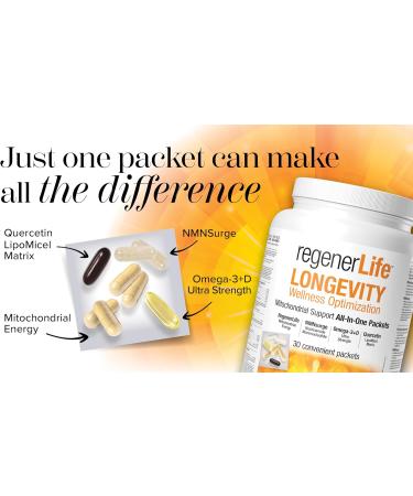 Natural Factors Regenerlife Longevity Wellness Optimization 30 convenient packets All-in-One Daily Packet includes: Mitochondrial Energy NMNSurge Omega-3+D Ultra Strength and Quercetin LiopMicel Matrix Formulated to Support All Aspects of Healthy Aging - Buy Online on GoSupps.com