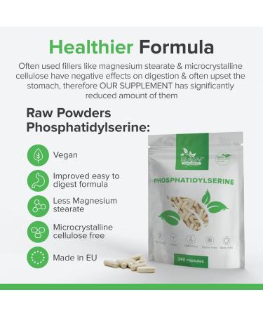 Phosphatidyl Serine 100mg - 240 Vegan Capsules for Brain Health & Memory Support by Raw Powders - Buy Online on GoSupps.com