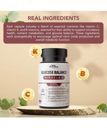 Real Science Nutrition Glucose Balance Natural Nitric Oxide Support for Healthy Glucose Metabolism Circulation Energy & Nutrient Utilization Metabolic Wellness Supplement - Buy Online on GoSupps.com