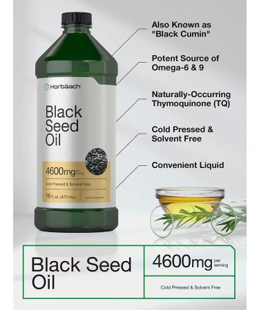 Organic Black Seed Oil - 4600mg Cold Pressed Nigella Sativa Supplement - 16 oz Bottle - Vegetarian, Non-GMO, Gluten Free - Solvent Free Formula by Horbaach - Buy Online on GoSupps.com