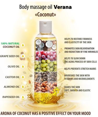 Verana Coconut Massage Oil | Natural Body Oil for All Skin | Rejuvenating & Revitalizing (250ml) - International Shipping Available - Buy Online on GoSupps.com