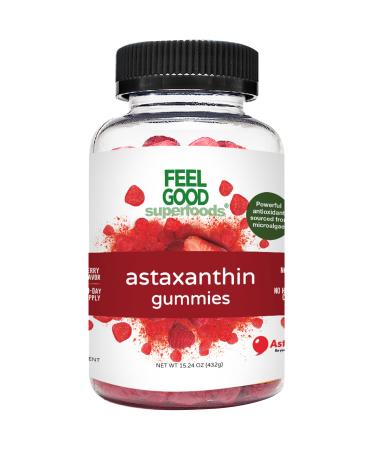 FeelGood Superfoods Astaxanthin Supplements, 6mg Antioxidant Gummies for Skin and Eye Health, Berry Flavor, Vegan, Non-GMO, 60 Count Astaxanthin Gummies
