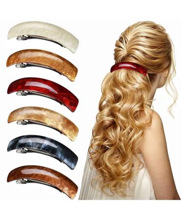 6 Pieces Large Hair Barrettes for Women, Retro Acrylic Large French  Automatic Hair Clips for Women
