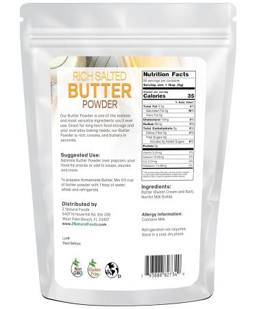 Z Natural Foods Rich Salted Butter Powder - Non-GMO Hormone-Free Baking Butter - Convenient 1 lb Powdered Butter for Easy Use - Buy Online on GoSupps.com