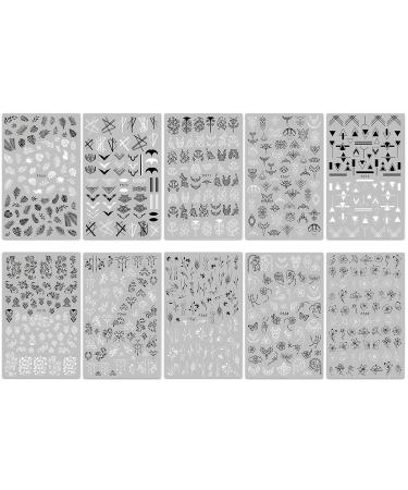 Black White Flower Palm Leaf Nail Art Stickers - 10 Sheets, Self-Adhesive Decals for Women Girls, Summer 3D Fresh Style Design - DIY Nail Accessories - Buy Online on GoSupps.com