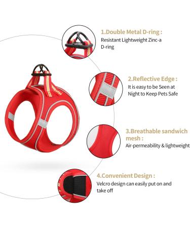 Buy Heele Small Soft Dog Dishes & Air Mesh Adjustable Harness - Safe Control for Walking Running Training - Reflective Red XS - Buy Online on GoSupps.com