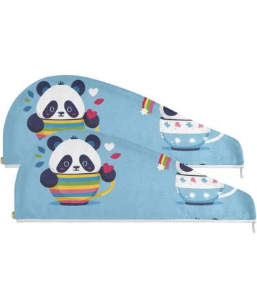 Small Cup Panda Hair Towel 2 Pack - Super Absorbent Quick Dry Hair Turbans for Women & Girls - Buy Online on GoSupps.com