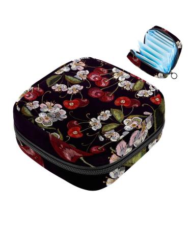 Muoooum menstrual artery Bag zipper women's flip bag tampons collect bags for women girls (embroidery cherry blossom berry) color 7