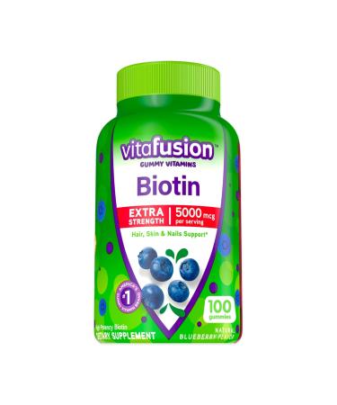 VitaFusion Extra Strength Biotin Natural Blueberry Flavor 5000 mcg 100 Gummies