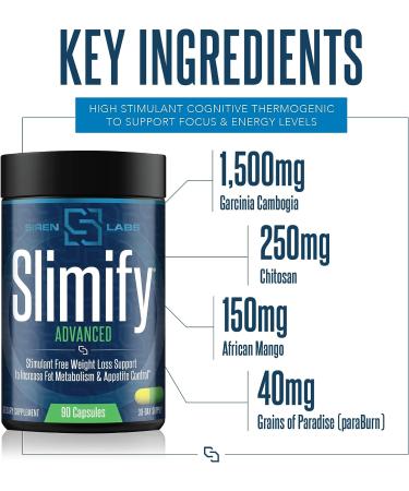 Siren Labs Slimify Advanced Fat Burner - Garcinia Cambogia, African Mango & Grains of Paradise - 90 Capsules - Metabolism Boost, Appetite Control, Energy Increase - Stimulant-Free - Buy Online on GoSupps.com