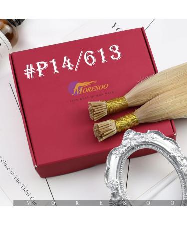 Moresoo I-Tip Keratin Bonding Extensions - 60 cm Caramel Blonde & Platinum Blonde Real Hair - 0.8g/s 50 Strands Pack #P14/613 - Buy Online on GoSupps.com
