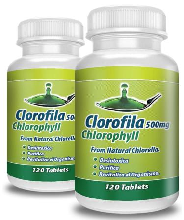 Clorofila en tabletas. Set de 2 frascos con 120 tabletas CADA uno. Desintoxica y purifica la Sangre ayuda a la Digestion combate estrenimiento mejora el sistema Immune.100% Natural.