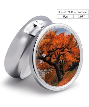 Fall-Themed Round Pill Box | 3 Compartment Metal Organizer - Portable & Decorative Pill Case - Buy Online on GoSupps.com