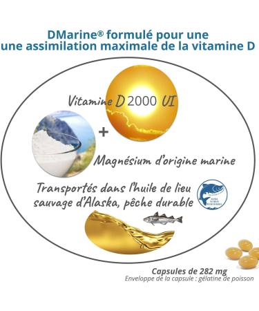 NUTRILYS - DMarine - Dietary Supplement - Vitamin D3 2000 IU Marine Magnesium and Alaskan Wild Place Oil 90 capsules - Buy Online on GoSupps.com