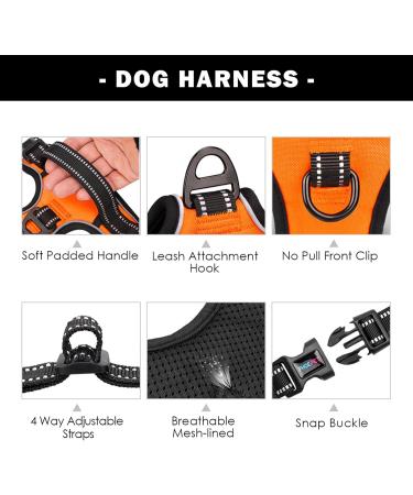 Phoepet Orange Dog Harness for Small Dogs - Adjustable Reflective Vest with Front Clip Handle & 2 Metal Rings | Easy On/Off (Size L) - Buy Online on GoSupps.com