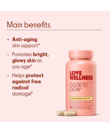 Love Wellness Good to Glow | Collagen Supplement with Biotin Vitamin C E Ashwagandha & Zinc | Promotes Smooth Glowing & Clear Skin | Enhances Smoothness & Promotes Healthy Skin | 60 Count - Buy Online on GoSupps.com