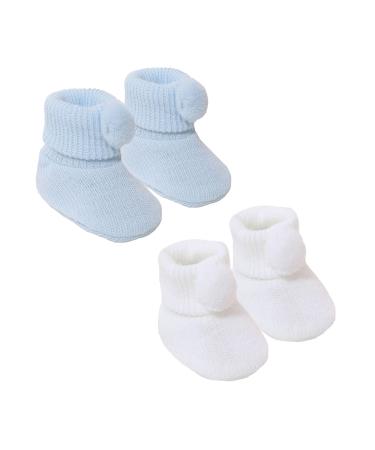Royal Icon Newborn Baby Booties 0-3 Months Baby Boys Girls Pom Pom Booties Adorable Warm Soft Stylish Bootees Ideal for Indoor and Outdoor Use RI408 3 Months White Blue Ri408