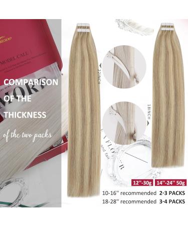 Moresoo 40 cm Real Hair Extensions - Seamless Tape-In Remy Hair Gold Blonde & Medium Blonde 20 Pieces/50g #16/24 - Best Quality Hair Extensions Online - Buy Online on GoSupps.com