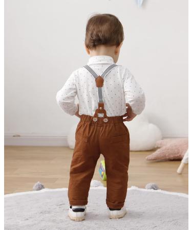 Baby Boy Gentleman Suit 3pcs Set | Formal Tuxedo Romper, Suspender Pants, Beret Hat | White | 12-18 Months - Buy Online on GoSupps.com