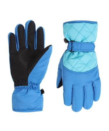 Pesaat gloves children winter waterproof ski gloves girls slipproof windproof warm finger gloves boys fist gloves royal blue 11-16 years