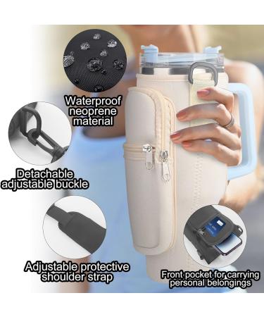 Multivalue Water Bottle Holder for Stanley Cup - Chic Tote with Strap & Phone Bag | Fits 40oz Tumbler - Ideal for Hiking (Black) - Buy Online on GoSupps.com