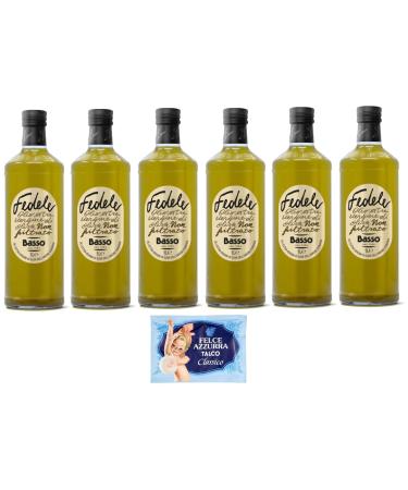 Basso Fedele Extra Virgin Olive Oil Unfiltered 1 Litre + 1 x Felce Azzurra Talcum Powder 100 g Pack of 6