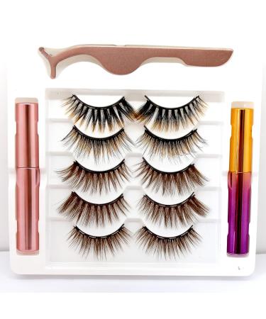 6D Magnetic Eyelashes Set with Brown and Black Magnetic Eyeliner - Includes 5 False Eyelashes, Tweezers (5 pairs - Brown) - Buy Online on GoSupps.com