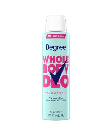 Degree Whole Body Deodorant Rose & Waterlily Deodorant Spray for Women Aluminum Free 72H Odor Protection 4 oz