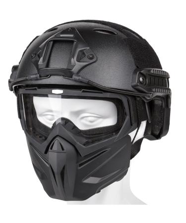 VPZenar Airsoft Helmet and Mask, Airsoft Helmet with Front NVG Mount and Side Rail, Airsoft Mask Full Face and Paintball Mask with Detachable Anti Fog Goggles,Tactical Airsoft Gear Clear