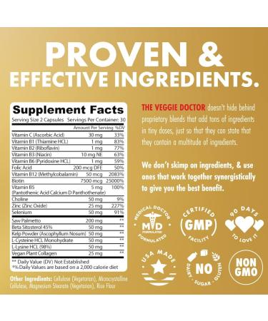 Vegan Collagen Pills with Biotin | 60 Capsules for Skin, Nails & Joints | Hair Growth Vitamins | Plant-Based Peptides - Buy Online on GoSupps.com