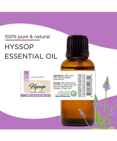 GreenHealth Hyssop Essential Oil - 4 fl oz (118 ml) Glass Bottle with Cap - 100% Pure Essential Oil - Buy Online on GoSupps.com