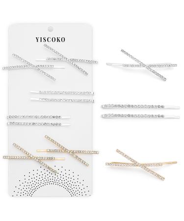 YISCOKO Rhinestone Hair Pins 8 Pieces Sparkly Hair Clips Hair Slides for Women Hair Grips Silver Hair Clips Hair Pins for Women Lady for Girls Bobby Pins for Hair Styling.