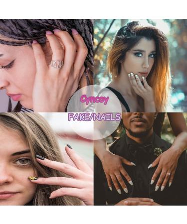 24 PCS Black Snake Pattern Medium Press on Nails with Glue - Hypotenuse French Tip False Nails for Women - Square Stick on Artificial Acrylic Nails - Buy Online on GoSupps.com