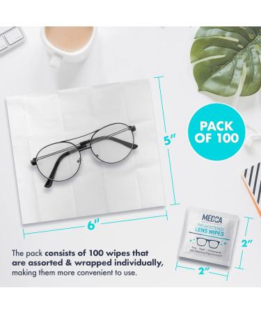 Premoistened Lens & Glass Cleaning Wipes - Portable Streak-Free Cleaner for Glasses Cameras & Devices - 100 Individually Wrapped Wipes - Buy Online on GoSupps.com
