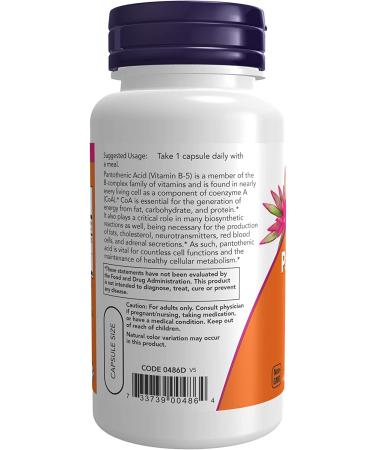 Now Foods Pantothenic Acid 500 mg - 100 Capsules | Support Energy & Metabolism - Buy Online on GoSupps.com