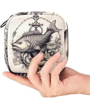 Multicoloured Fish Sanitary Napkin Storage Bag & Menstrual Cup Pouch - For Teen Girls & Women | Portable & Durable Nylon Oxford Cloth with Zipper - Buy Online on GoSupps.com