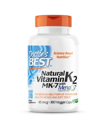 Doctor's Best Natural Vitamin K2 MK-7 with MenaQ7 45 mcg 180 Veggie Caps