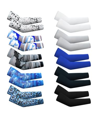 Xuhal 10 Pairs Arm Sleeves for Kids Arm Compression Sleeves Baseball Sleeve UV Sun Protection Cooling Sleeves Dark Color