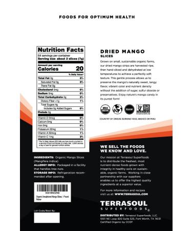 Terrasoul Organic Dried Mango Slices 16 Oz - No Added Sugar, Healthy Prebiotic Snack - Buy Online on GoSupps.com